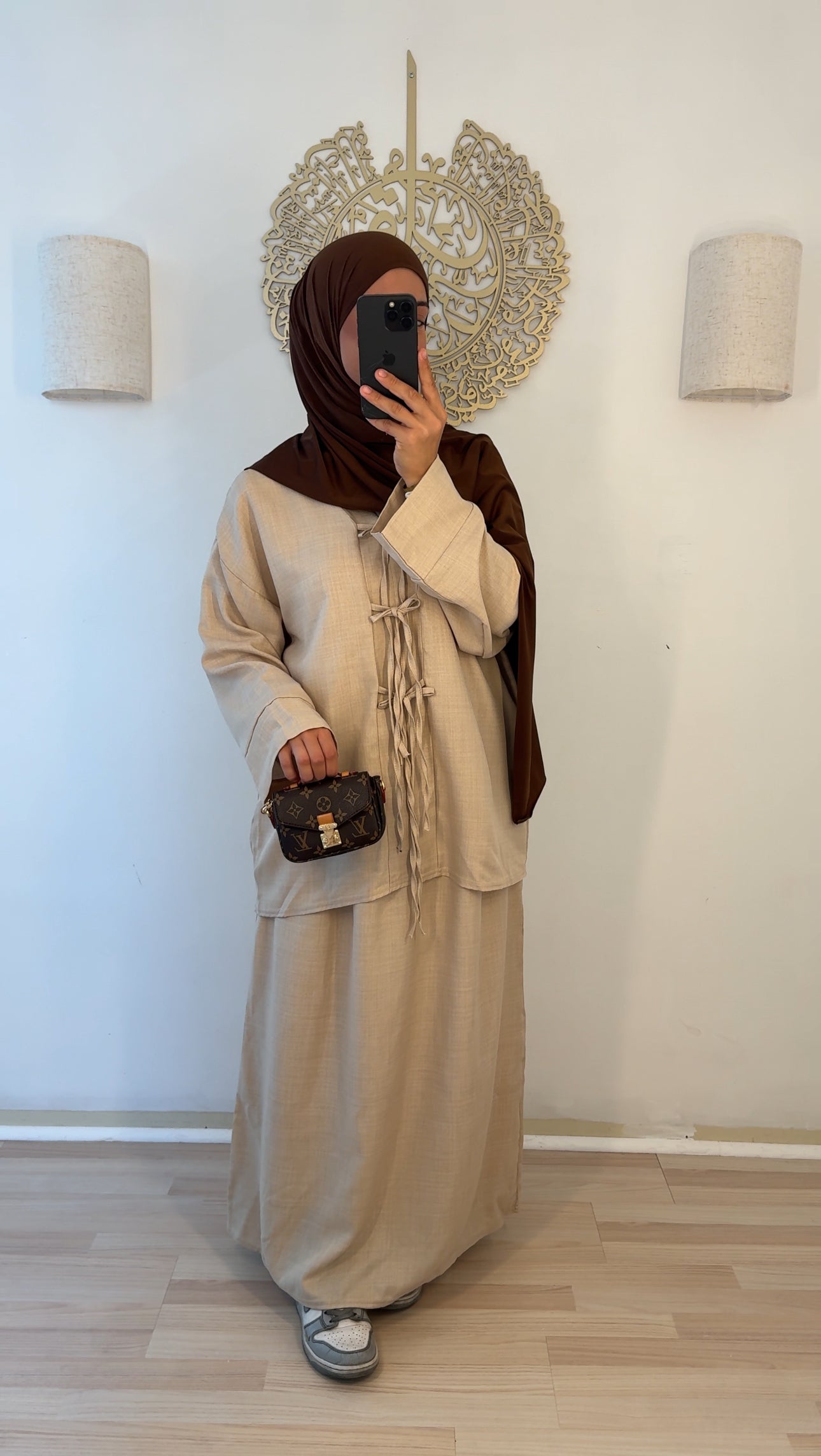 Zweiteiler Oberteil Rock beige