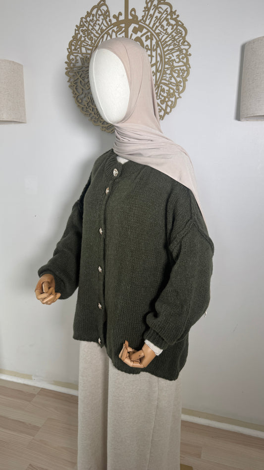 Strickjacke Knöpfe Khaki