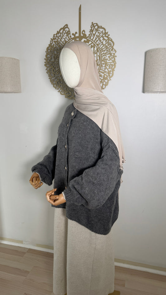 Strickjacke Knöpfe grau