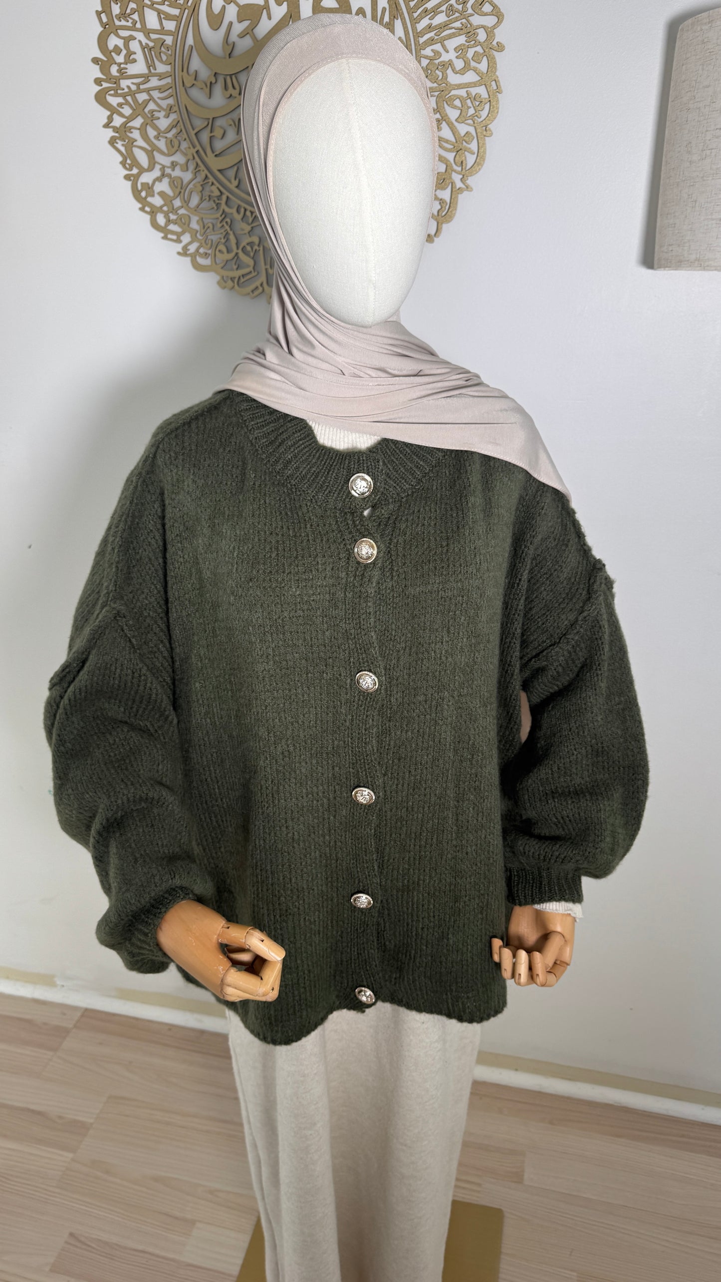 Strickjacke Knöpfe Khaki