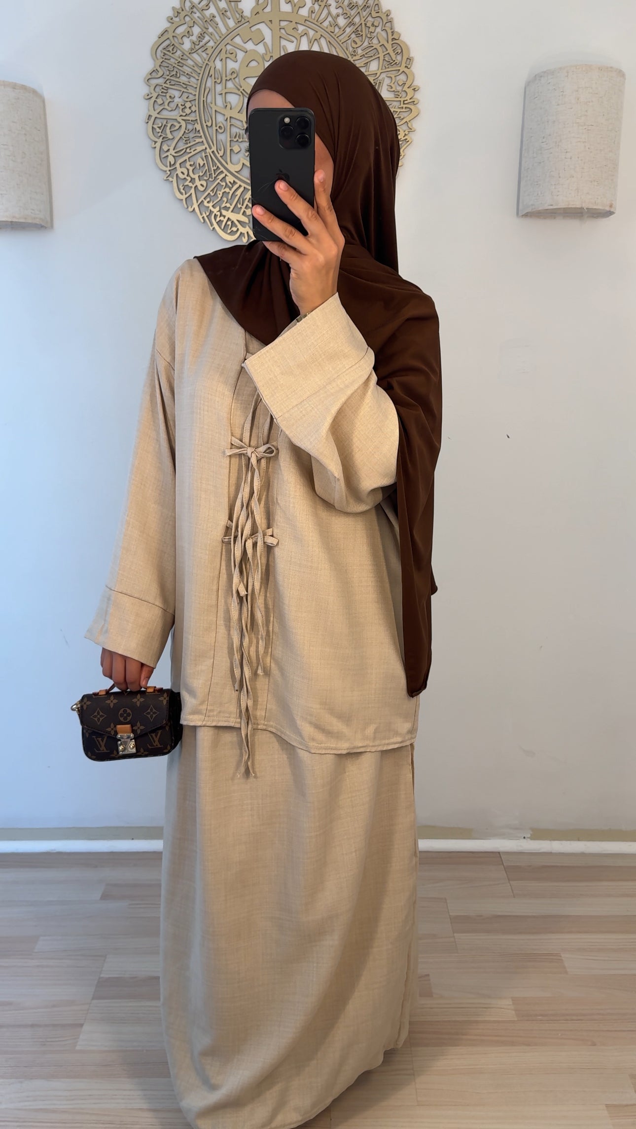 Zweiteiler Oberteil Rock beige