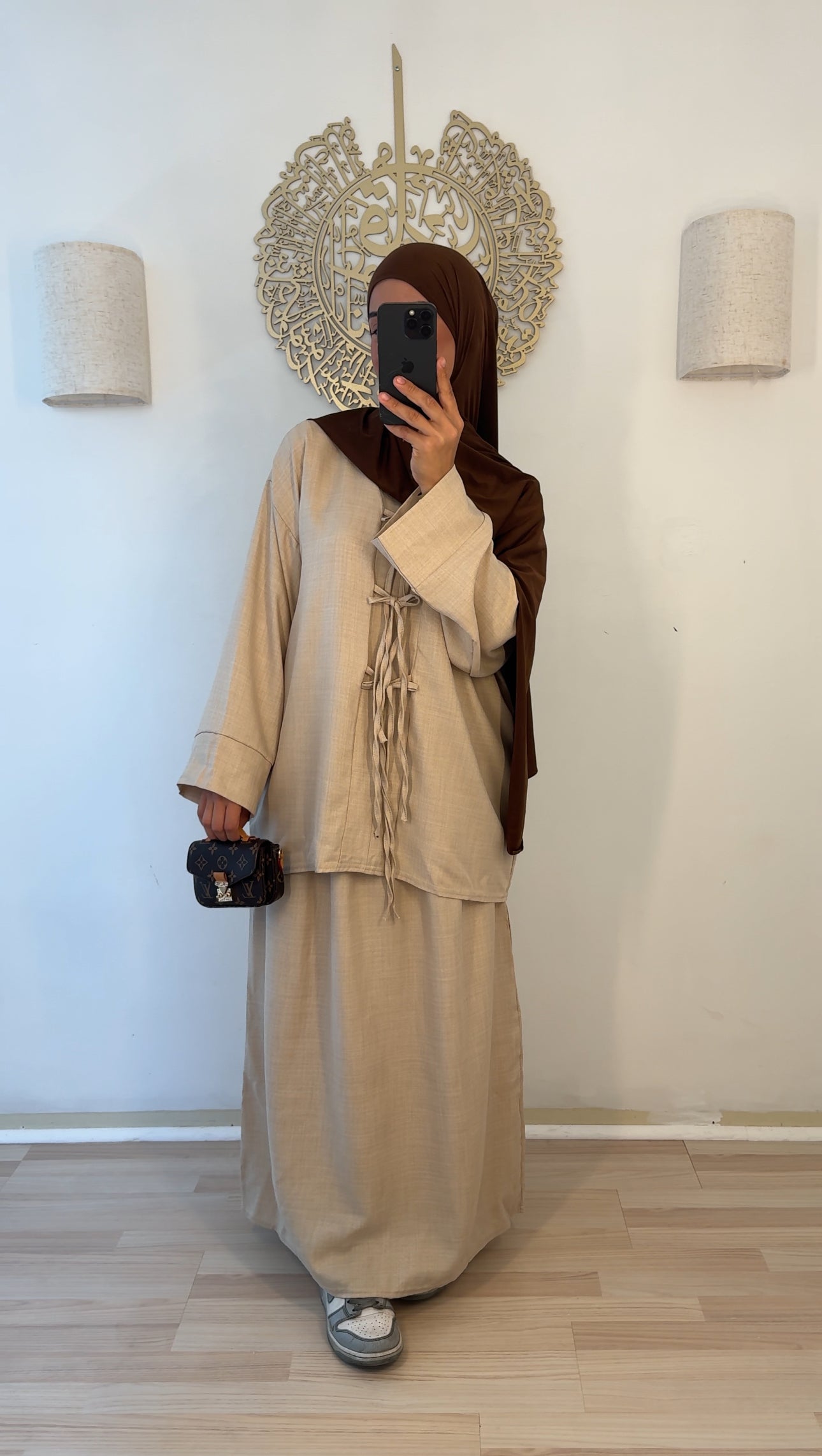 Zweiteiler Oberteil Rock beige