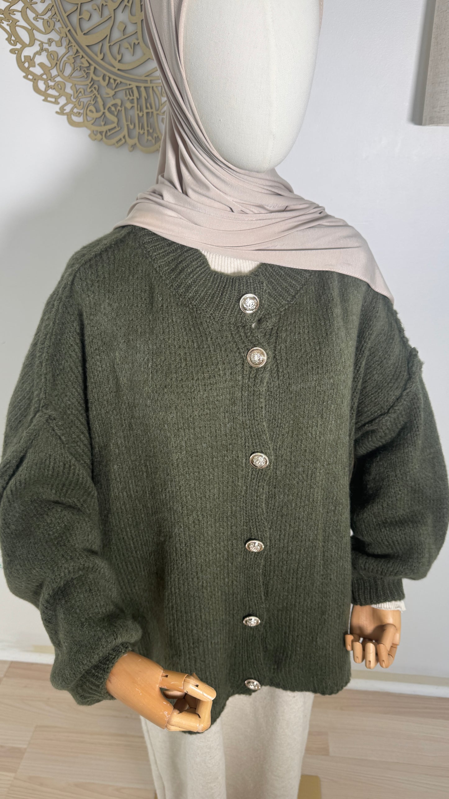 Strickjacke Knöpfe Khaki