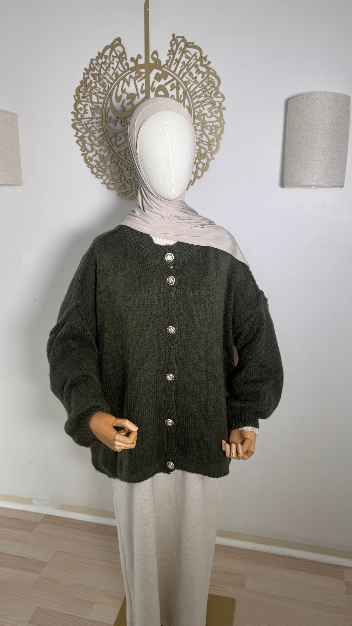 Strickjacke Knöpfe Khaki